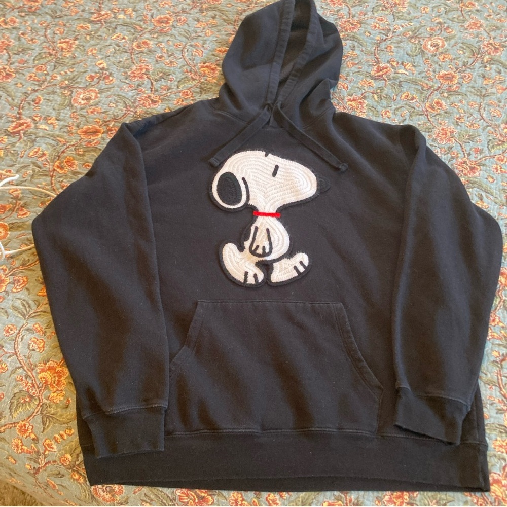 Peanuts Black Hoodie Crochet Snoopy Graphic Size Women’s XXL Pocket